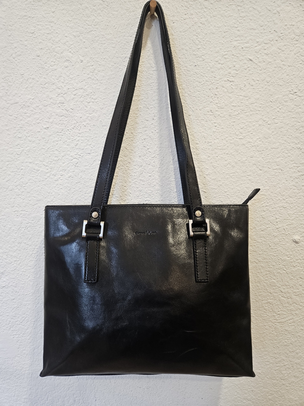 Gianni Conti Italian Black Leather Shoulder Tote Bag – Classic Structured Purse